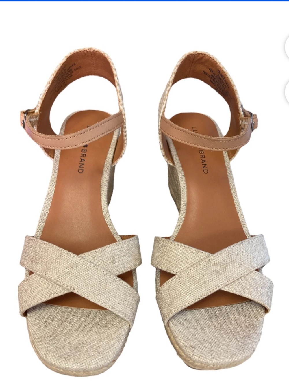 Lucky brand LK-MAEYLEE natural platinum metallic linen wedge heel size 8.5 M